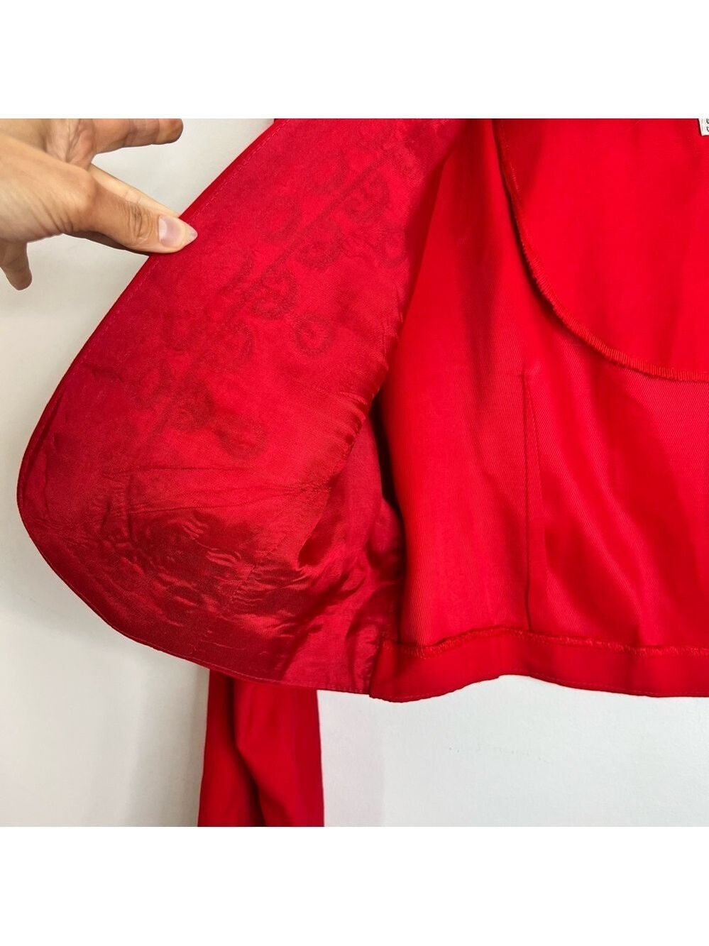 Vintage 80s Canadian made red black embroidered open cropped jacket blazer 14 - Picture 9 of 14
